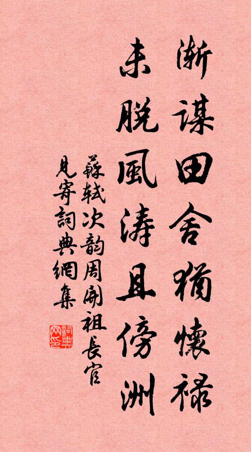 苏轼渐谋田舍犹怀禄，未脱风涛且傍洲书法作品欣赏