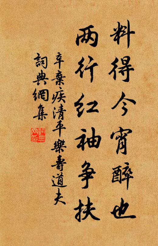 辛弃疾料得今宵醉也，两行红袖争扶书法作品欣赏