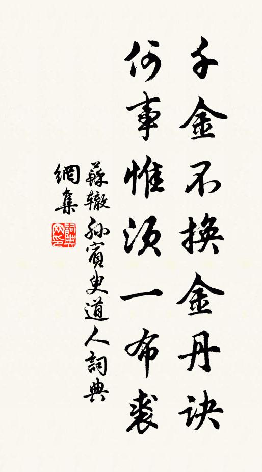苏辙千金不换金丹诀，何事惟须一布裘书法作品欣赏