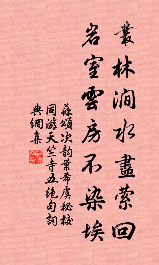 苏颂丛林涧水尽萦回，岩室云房不染埃书法作品欣赏