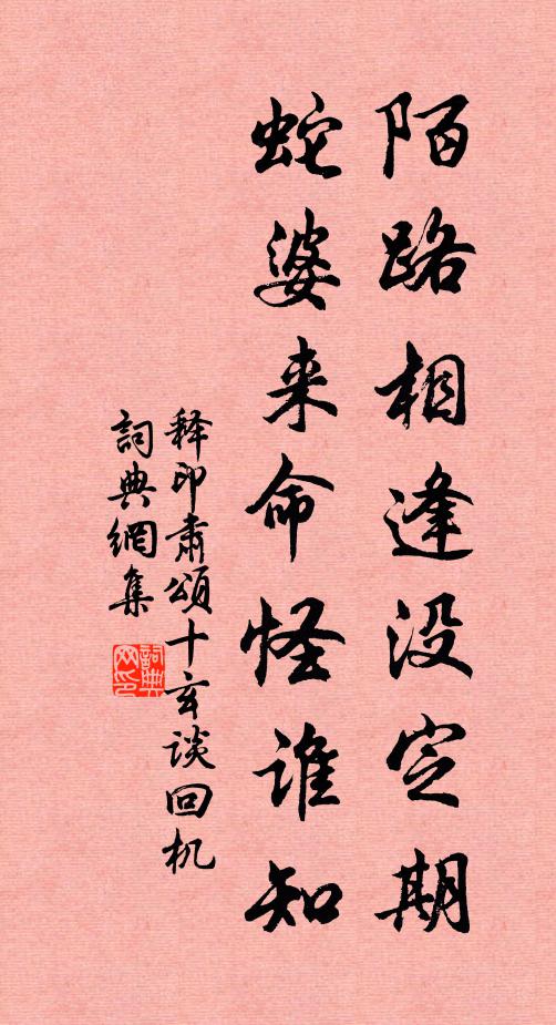 释印肃陌路相逢没定期，蛇婆来命怪谁知书法作品欣赏