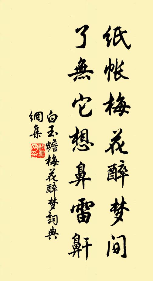 白玉蟾纸帐梅花醉梦间，了无它想鼻雷鼾书法作品欣赏
