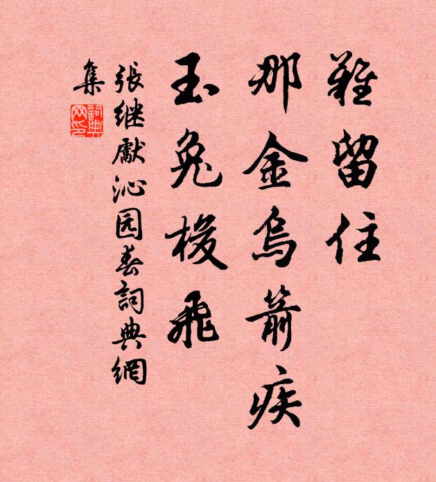 张继先难留住，那金乌箭疾，玉兔梭飞书法作品欣赏
