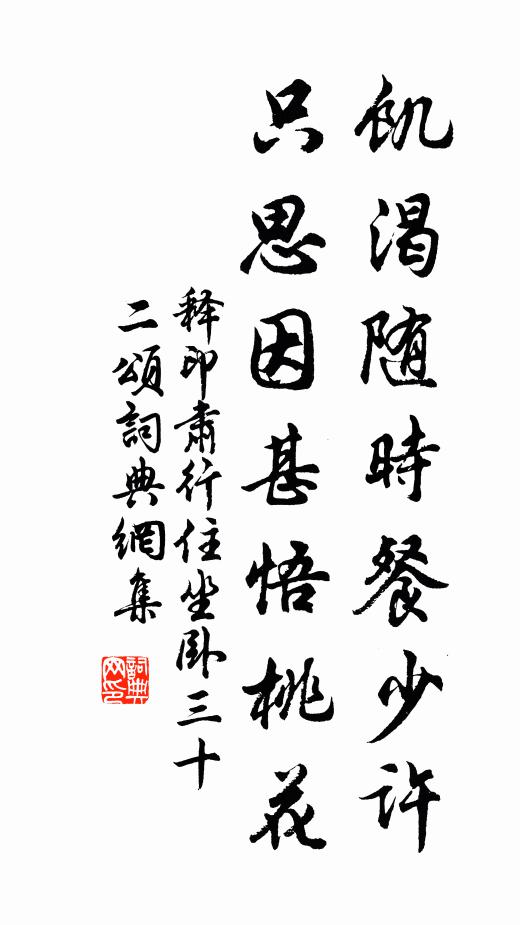 释印肃饥渴随时餐少许，只思因甚悟桃花书法作品欣赏
