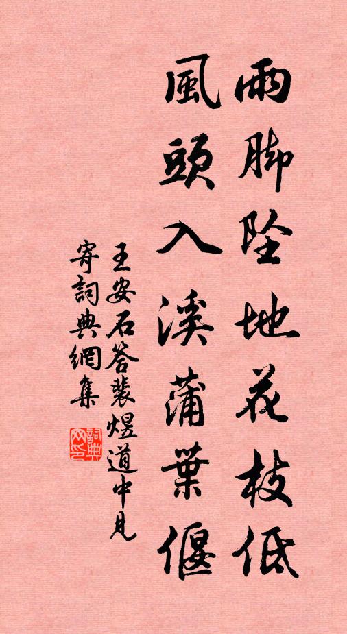 王安石雨脚坠地花枝低，风头入溪蒲叶偃书法作品欣赏