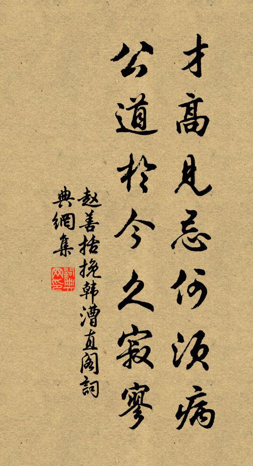 赵善括才高见忌何须病，公道于今久寂寥书法作品欣赏