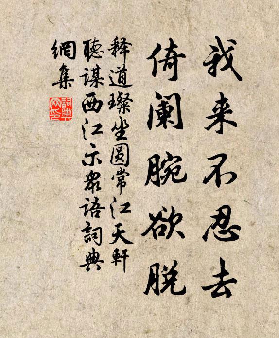 释道璨我来不忍去，倚阑腕欲脱书法作品欣赏