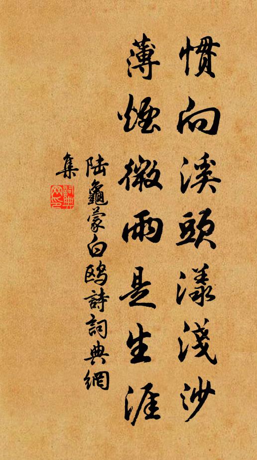 陆龟蒙惯向溪头漾浅沙，薄烟微雨是生涯书法作品欣赏