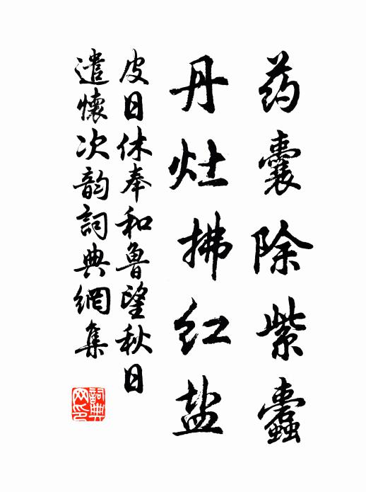 皮日休药囊除紫蠹，丹灶拂红盐书法作品欣赏