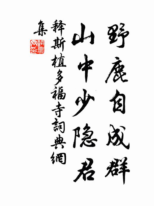 释斯植野鹿自成群，山中少隐君书法作品欣赏