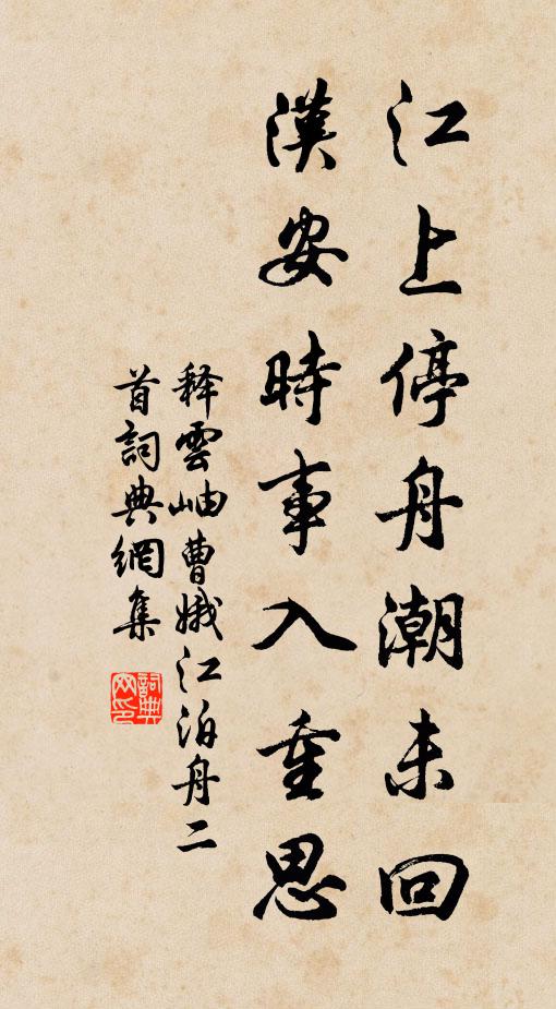 释云岫江上停舟潮未回，汉安时事入重思书法作品欣赏