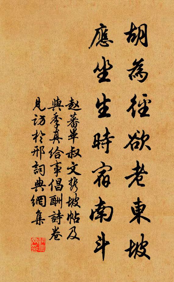 赵蕃胡为径欲老东坡，应坐生时宿南斗书法作品欣赏