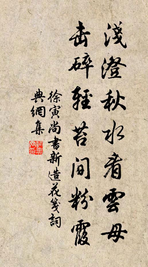 徐寅浅澄秋水看云母，击碎轻苔间粉霞书法作品欣赏