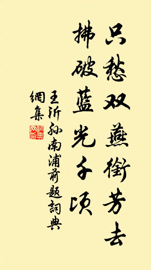王沂孙只愁双燕衔芳去，拂破蓝光千顷书法作品欣赏
