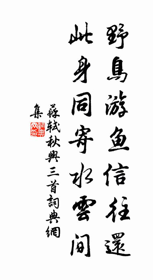 苏轼野鸟游鱼信往还，此身同寄水云间书法作品欣赏