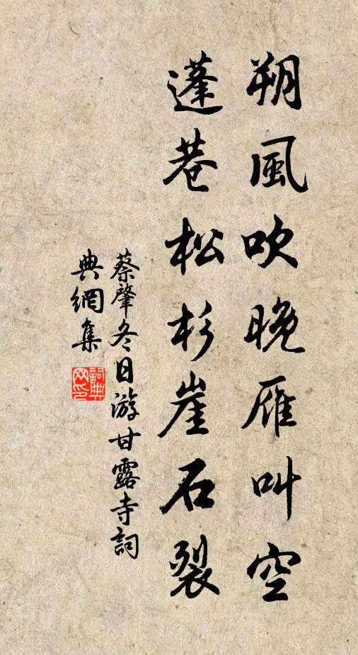 蔡肇朔风吹晚雁叫空，蓬巷松杉崖石裂书法作品欣赏