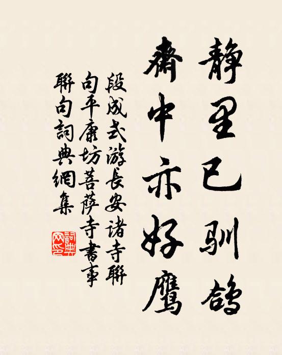 段成式静里已驯鸽，斋中亦好鹰书法作品欣赏