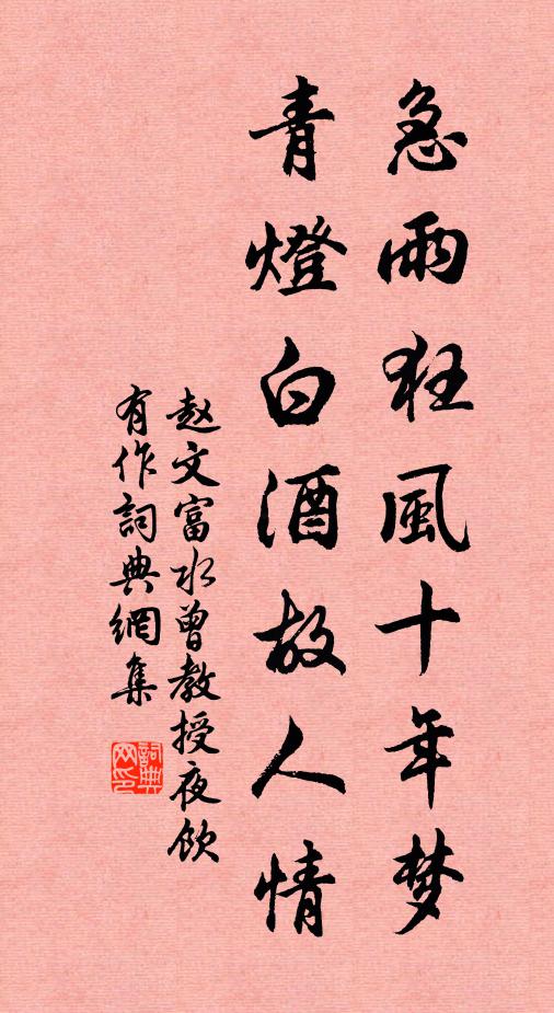 赵文急雨狂风十年梦，青灯白酒故人情书法作品欣赏