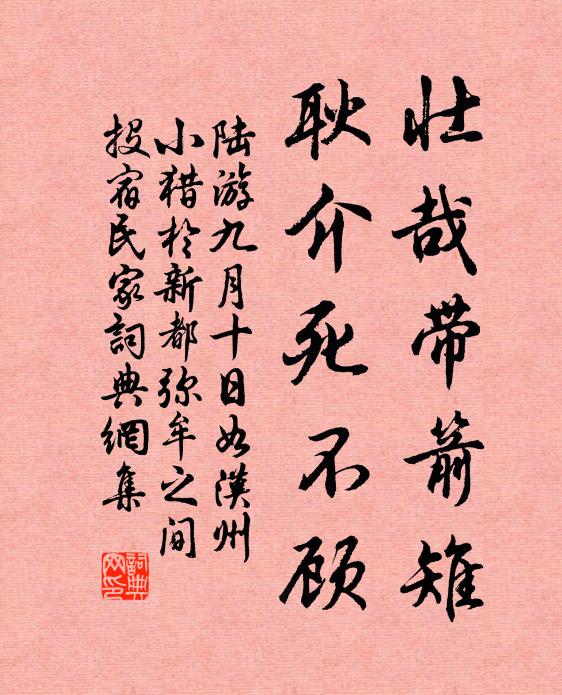 陆游壮哉带箭雉，耿介死不顾书法作品欣赏