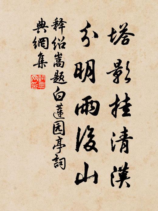 释绍嵩塔影挂清汉，分明雨后山书法作品欣赏