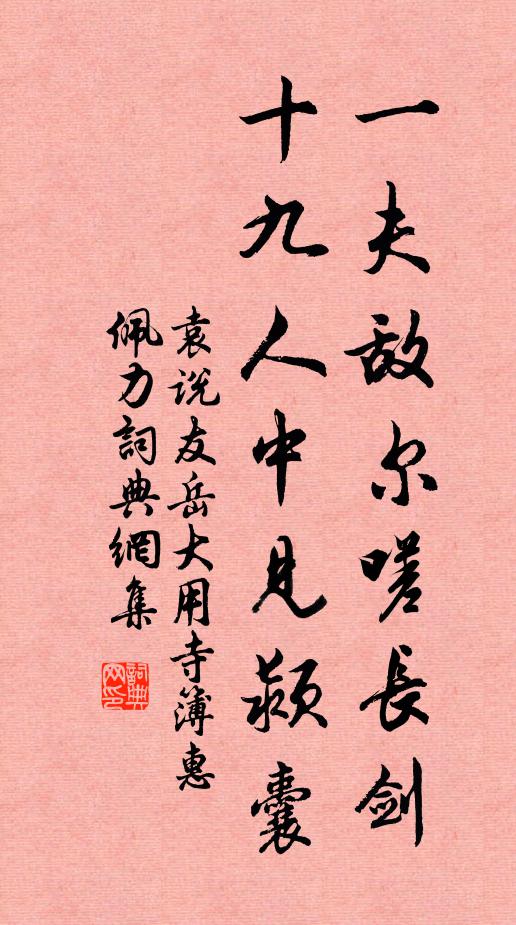 袁说友一夫敌尔嗟长剑，十九人中见颍囊书法作品欣赏
