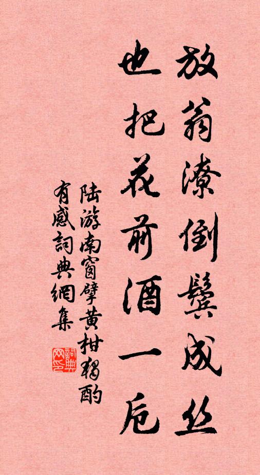 陆游放翁潦倒鬓成丝，也把花前酒一卮书法作品欣赏