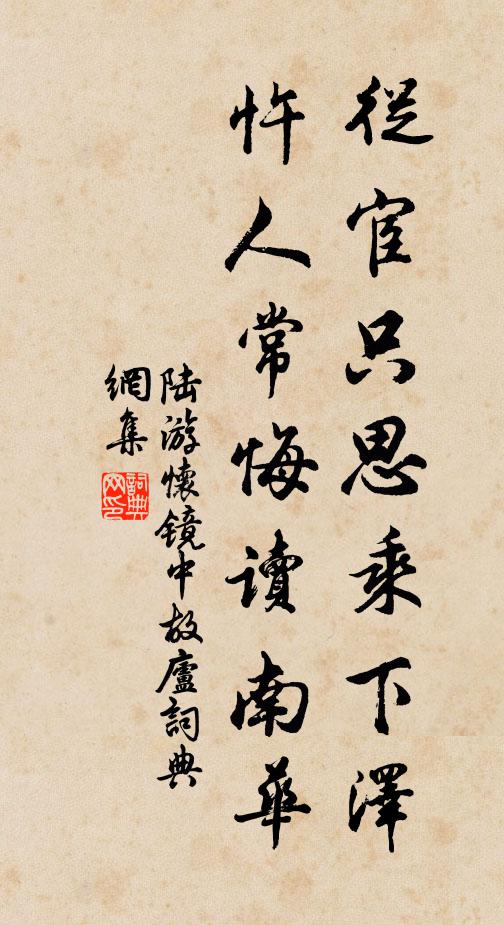 陆游从宦只思乘下泽，忤人常悔读南华书法作品欣赏