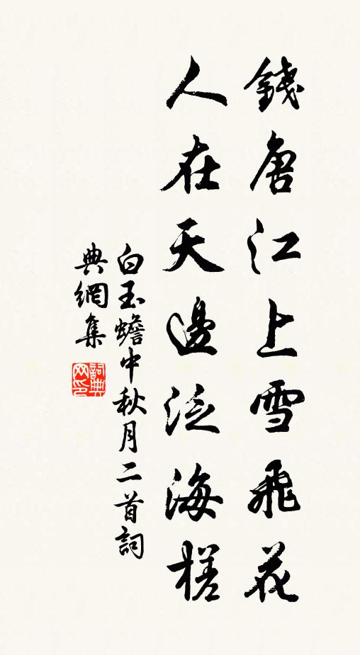白玉蟾钱唐江上雪飞花，人在天边泛海槎书法作品欣赏