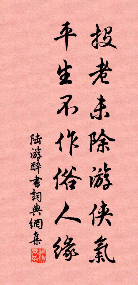 陆游投老未除游侠气，平生不作俗人缘书法作品欣赏