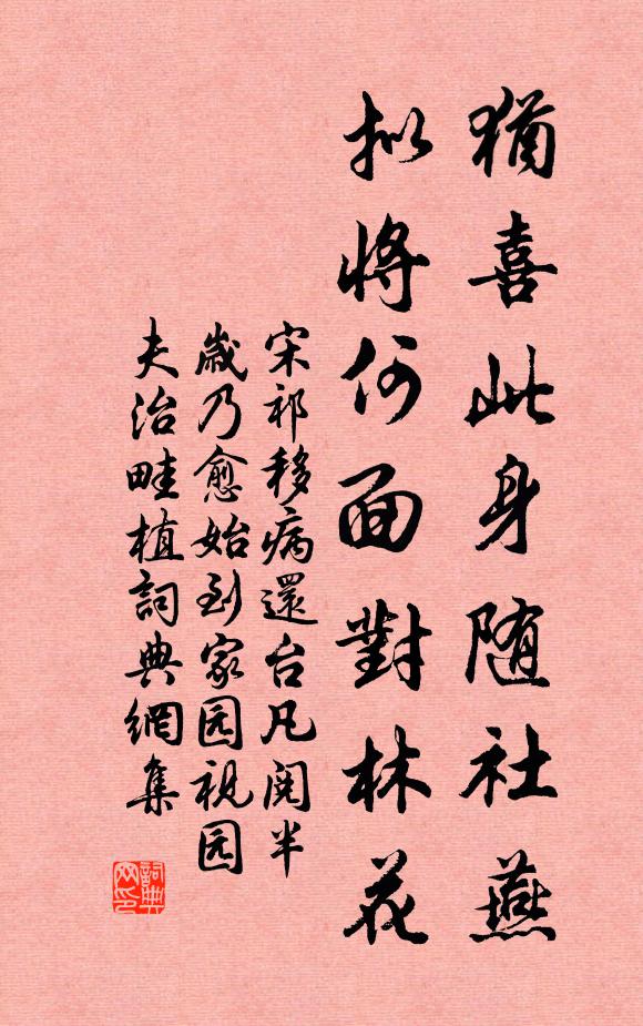 宋祁犹喜此身随社燕，拟将何面对林花书法作品欣赏