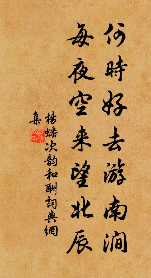 杨蟠何时好去游南涧，每夜空来望北辰书法作品欣赏