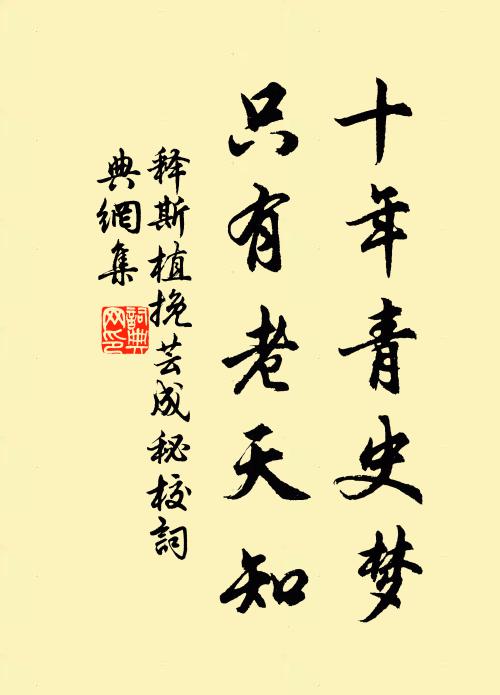 释斯植十年青史梦，只有老天知书法作品欣赏