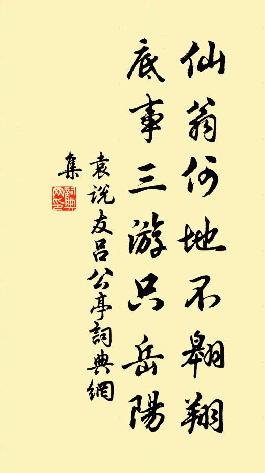 袁说友仙翁何地不翱翔，底事三游只岳阳书法作品欣赏
