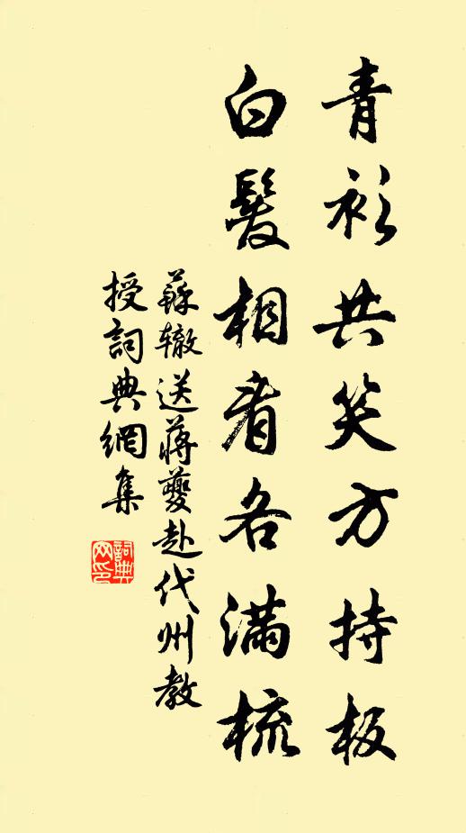 苏辙青衫共笑方持板，白发相看各满梳书法作品欣赏