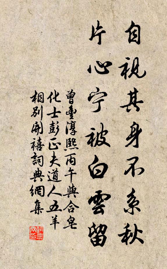 曾丰自视其身不系秋，片心宁被白云留书法作品欣赏