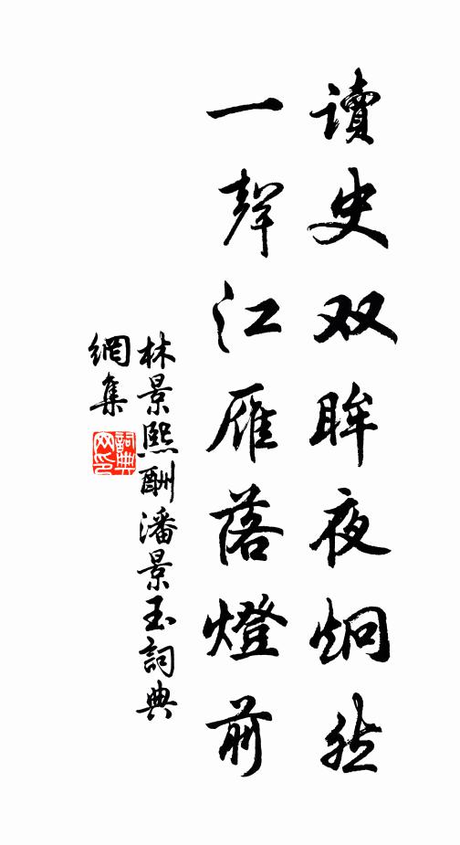 林景熙读史双眸夜炯然，一声江雁落灯前书法作品欣赏