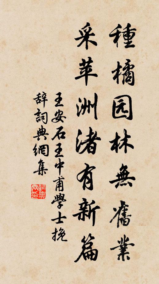 王安石种橘园林无旧业，采苹洲渚有新篇书法作品欣赏