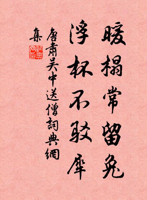 唐肃暖榻常留兔，浮杯不驳犀书法作品欣赏