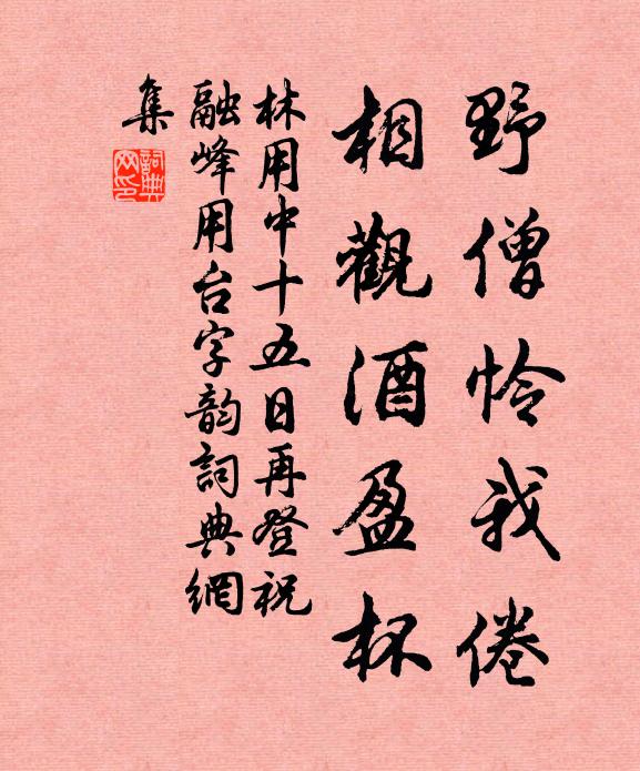 林用中野僧怜我倦，相观酒盈杯书法作品欣赏
