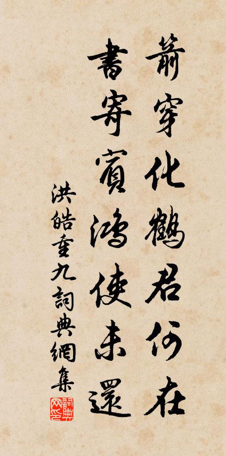洪皓箭穿化鹤君何在，书寄宾鸿使未还书法作品欣赏