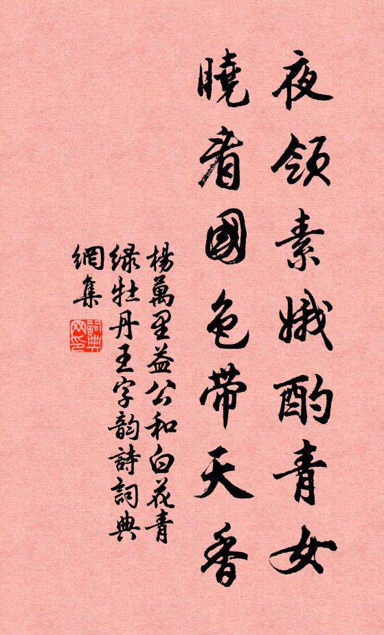 杨万里夜领素娥酌青女，晓看国色带天香书法作品欣赏