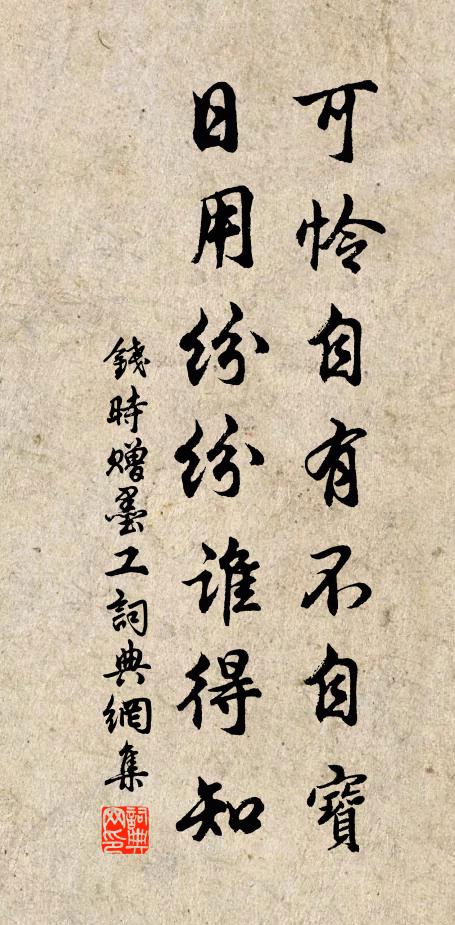 钱时可怜自有不自宝，日用纷纷谁得知书法作品欣赏