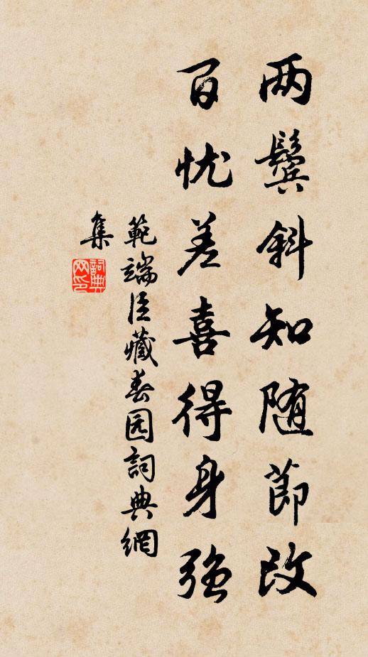 范端臣两鬓斜知随节改，百忧差喜得身强书法作品欣赏