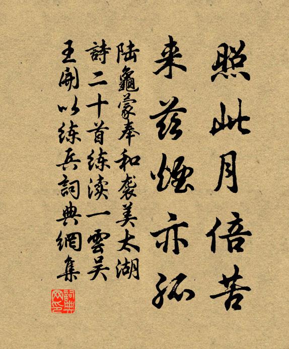 陆龟蒙照此月倍苦，来兹烟亦孤书法作品欣赏
