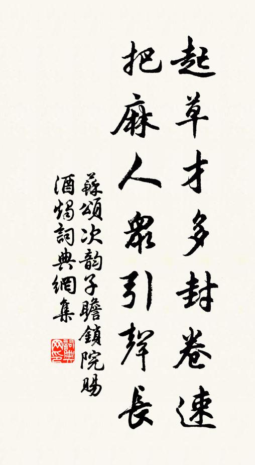 苏颂起草才多封卷速，把麻人众引声长书法作品欣赏