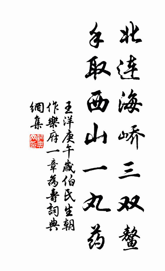 王洋北连海峤三双鳌，手取西山一丸药书法作品欣赏