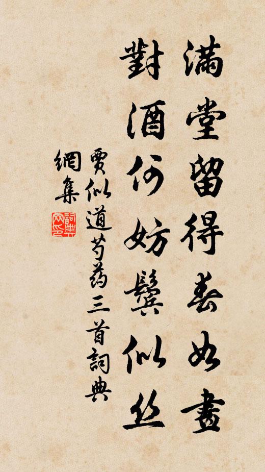 贾似道满堂留得春如画，对酒何妨鬓似丝书法作品欣赏