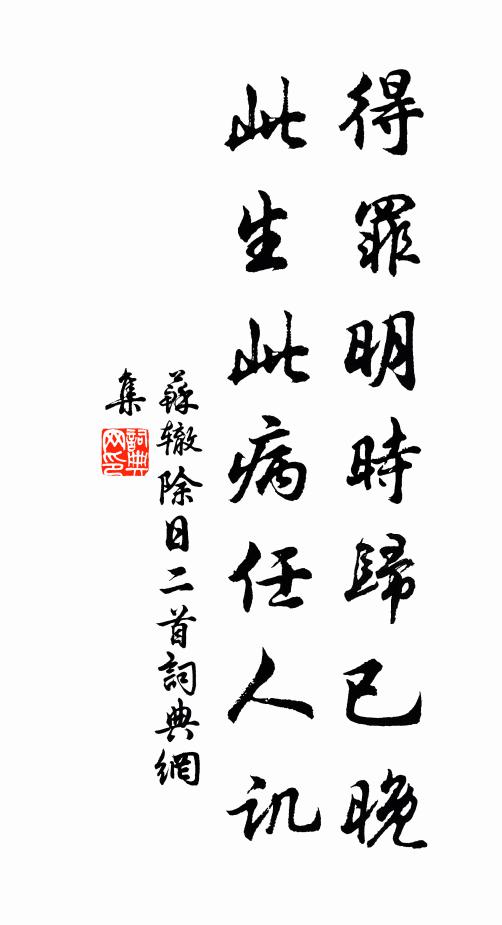 苏辙得罪明时归已晚，此生此病任人讥书法作品欣赏