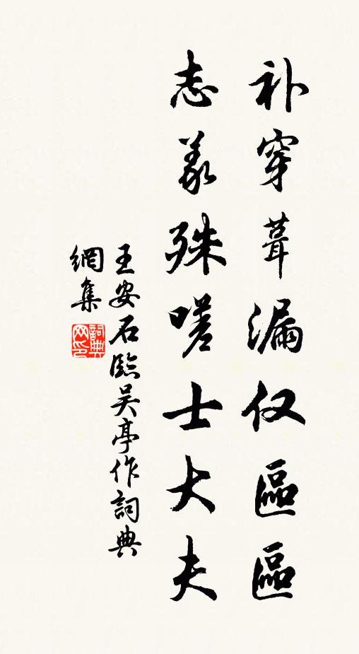 王安石补穿葺漏仅区区，志义殊嗟士大夫书法作品欣赏