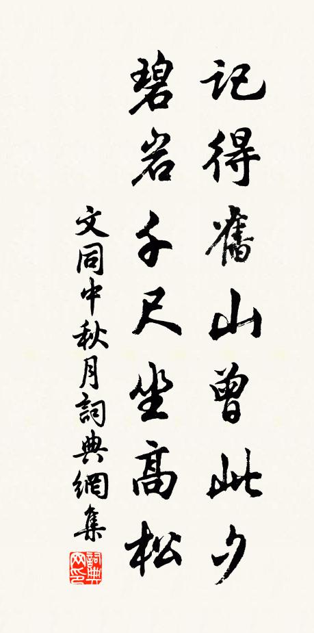文同记得旧山曾此夕，碧岩千尺坐高松书法作品欣赏